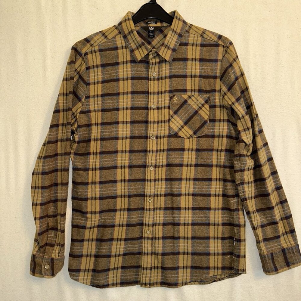 Volcom Mens Caden Button Up Plaid Flannel Shirt Size Large L/S Modern Fit